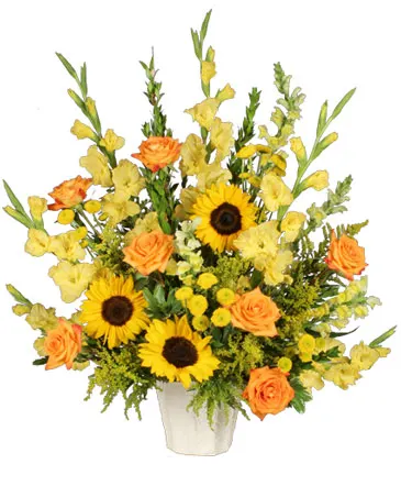 Golden Goodbye Funeral Arrangement in Columbia, IL | MEMORY LANE FLORAL