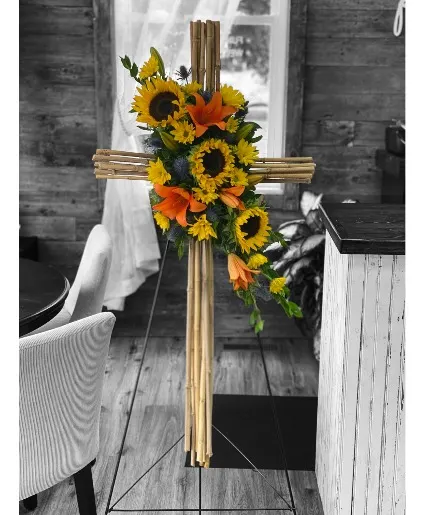 Cane Bamboo Cross  Floral Design