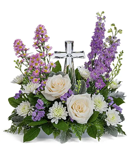 Exquisite Love Bouquet Floral Design with Crystal Cross Keepsake