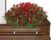 MAJESTIC RED CASKET SPRAY of Funeral Flowers