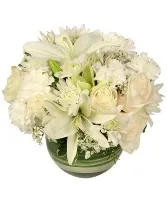 White Bubble Bowl Vase of Flowers