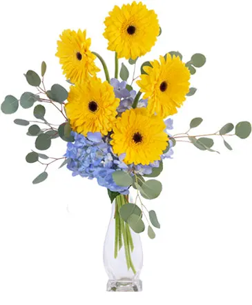 Yellow Blues Floral Arrangement in Columbia, IL | MEMORY LANE FLORAL